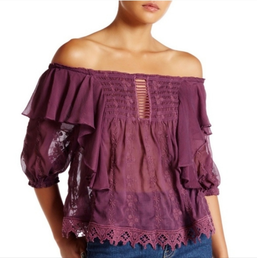 Free People Spirit in The Sky Ruffle Lace Top